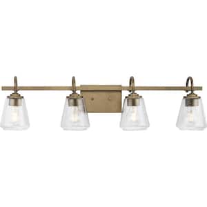Martenne 31.87 in. 4-Light Aged Bronze Vanity Light with Seeded Glass Shade