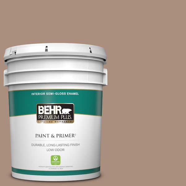BEHR PREMIUM PLUS 5 gal. #BNC-13 Cozy Cocoa Semi-Gloss Enamel Low Odor Interior Paint & Primer