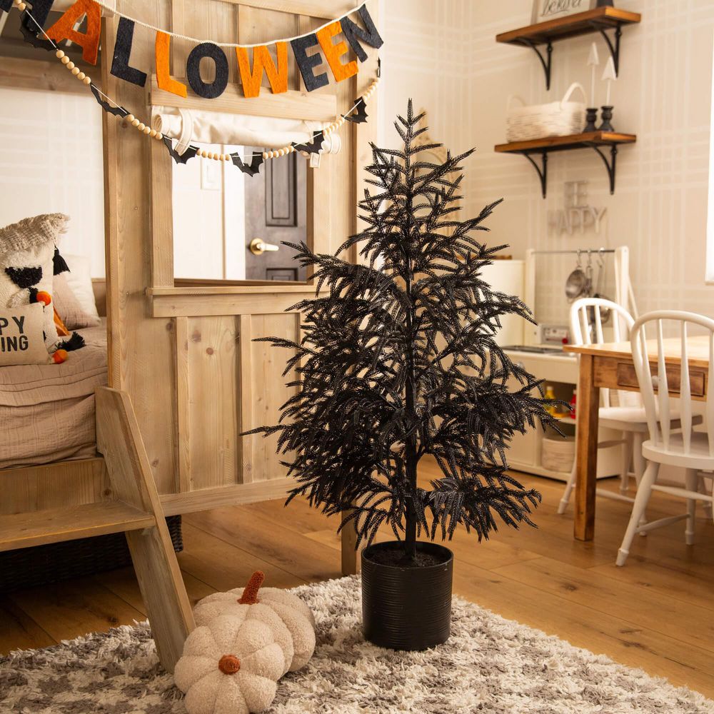 Nearly Natural 4ft. Artificial Halloween Real Touch Black Norfolk