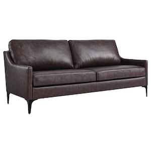 Corland 74in. Slope Arm Leather Sofa In Brown