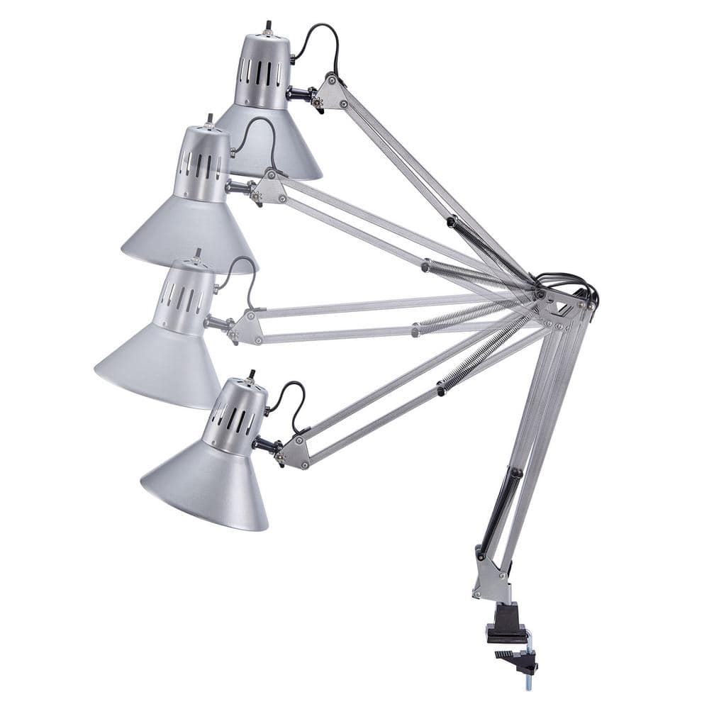 Silver Adjustable Metal Clip-on Desk Lamp with Swing Arm