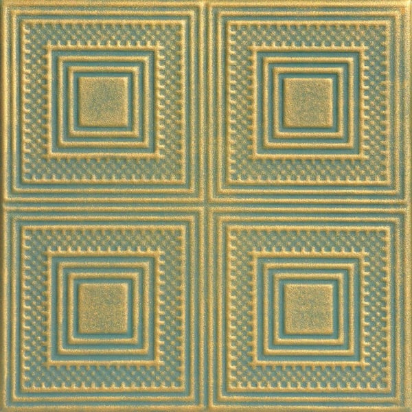 A La Maison Ceilings Nested Squares 1.6 ft. x 1.6 ft. Glue Up Foam Ceiling Tile in Green Gold Patina