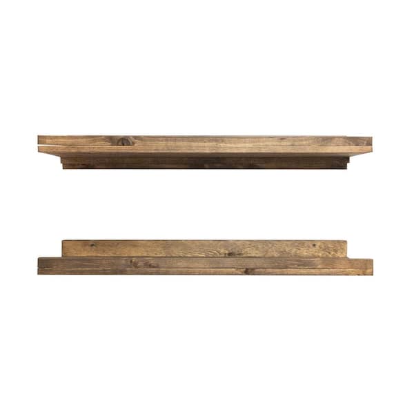 Del Hutson Designs Rustic Luxe 36 in. W x 10 in. D Floating Dark Walnut Decorative Shelves (Set of 2)