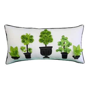 Multi-Colored Dimensional Potted Topiary with Embroidery Indoor/Outdoor 13 x 25 Decorative Throw Pillow
