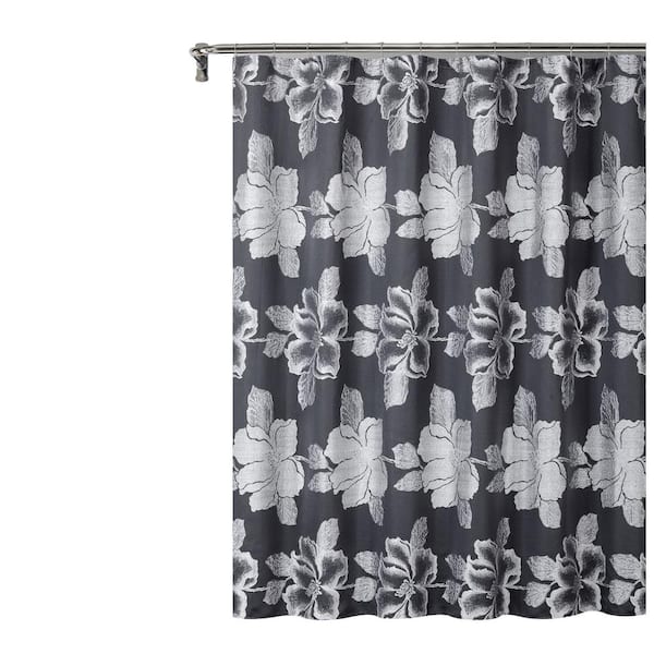 Dainty Home Floral Park 3D Floral Textured Weaved Lurex Floral Designed Fabric Shower Curtain 70"W x 72"L in Charcoal