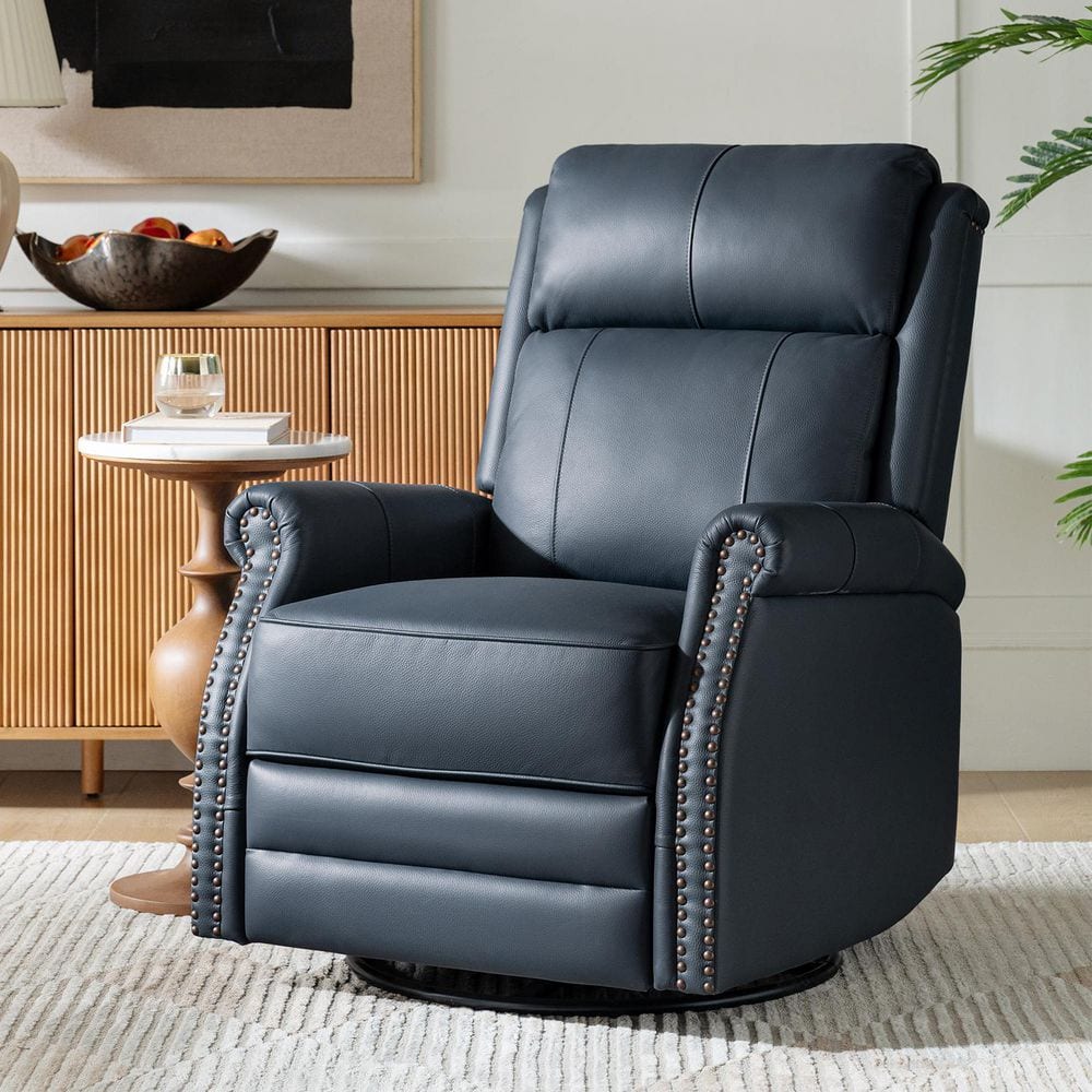 Sonia Navy 30.5 in. Wide Genuine Leather Metal Base Manual Recliner with Rolled Arms price history on PriceWatchPro