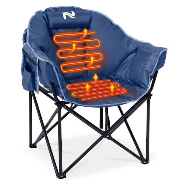 Oversized Heated Camping Chair Outdoor Portable Heated Folding Chair 3-Heat Level Folding Moon Saucer Chair for Camping