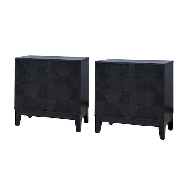 JAYDEN CREATION Madge Black 30 in. Tall 2-Door Accent Storage Cabinet with Adjustable Shelves and Adjustable Legs (Set of 2)
