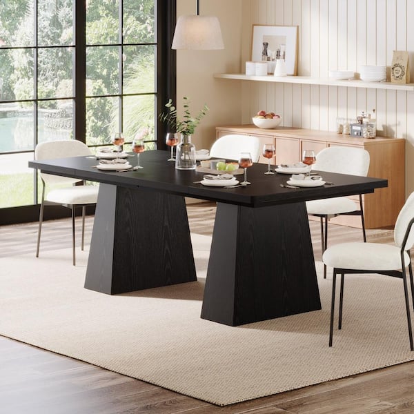 BYBLIGHT Black Engineered Wood 63 in. Double Pedestal Dining