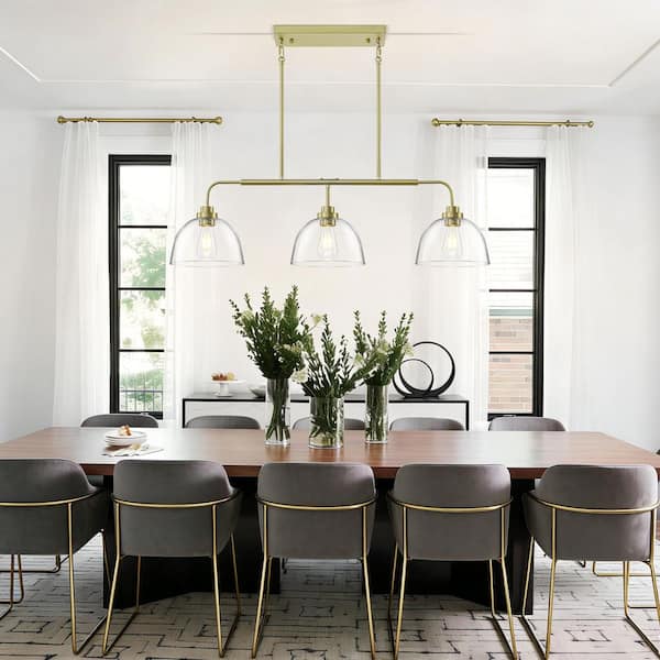 TinHon 3-Light Linear Gold Clear Glass Pendant Light for Kitchen