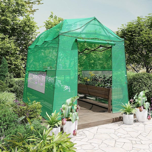 8.5 ft. x 7 ft. x 7 ft. Walk-in Greenhouse, Portable Pop-up with Adjustable Heights & Durable PE Cover