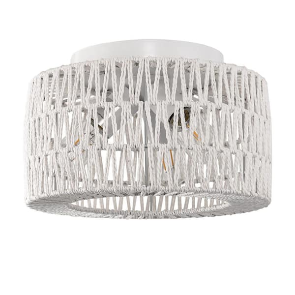 Emeritpro 11.8 in. 3-Light White Semi Flush Mount Ceiling Light with Hand-Woven Cage Shade E26 Base (Bulbs Not Included)