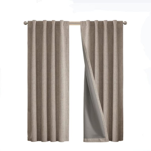 Brown Linen Solid Color 52 in. W x 84 in. L Room Darkening Curtain (Set of 2 Panels)