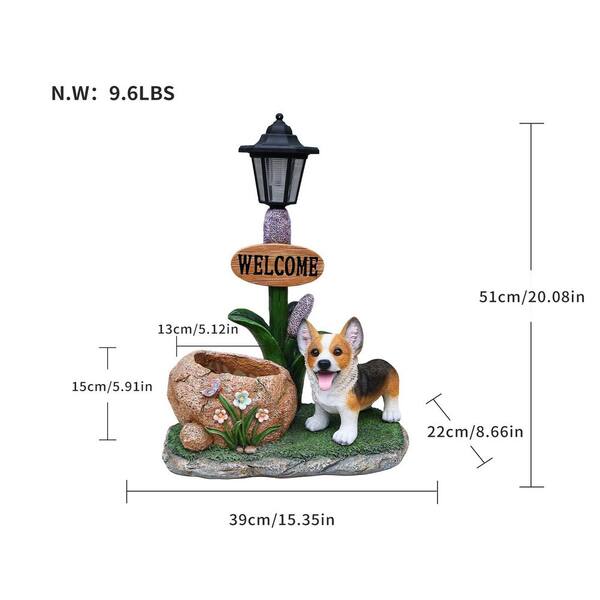 GOGEXX Brown 15.35 in. x 20 in. Resin Corgi Dog Planter Garden