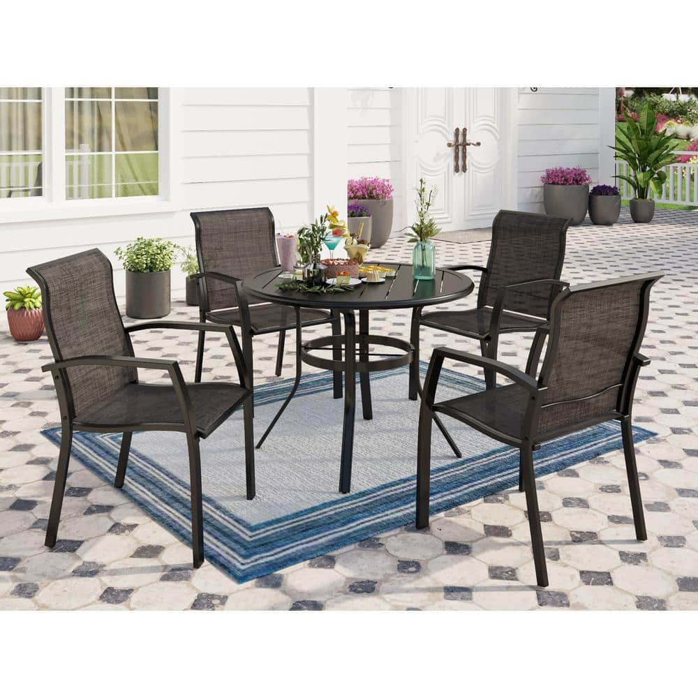 PHI VILLA 5-Piece Aluminum Patio Outdoor Dining Set With Round Slat ...