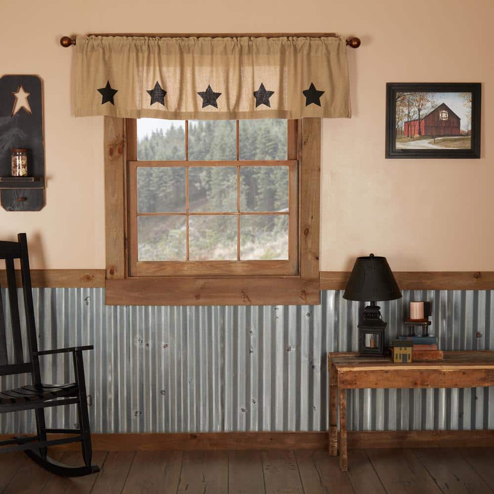 Burlap Natural Stars 72in. W x 16in. L Cotton Straight Edge Rod Pocket Farmhouse Kitchen Curtain Valance in Black Tan price history on PriceWatchPro