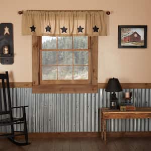 Burlap Natural Stars 72in. W x 16in. L Cotton Straight Edge Rod Pocket Farmhouse Kitchen Curtain Valance in Black Tan