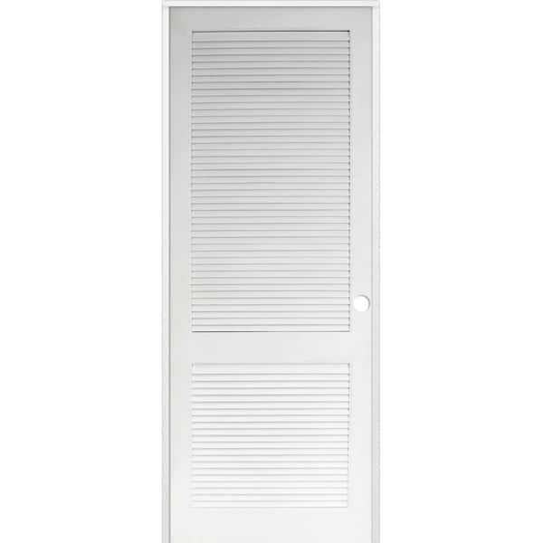 Krosswood Doors 28 in. x 96 in. Primed MDF 2 Panel Left Hand Prehung Interior Louver Door