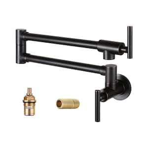 Brass Double Handle Wall Mount Pot Filler in Oil Rubbed Bronze