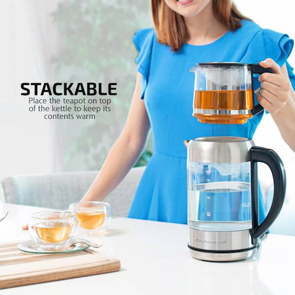 Electric tea kettle 1.7L glass teapot, Smart tea maker with level