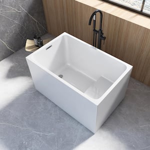BradF 43 in. x 28 in. Small Acrylic Flatbottom Freestanding Japanese Soaking Bathtub in White with Seat