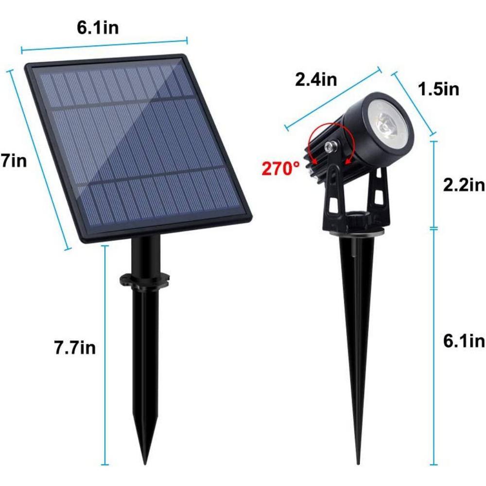 Solar Powered Black Metal Outdoor Spotlights with Cool White Light