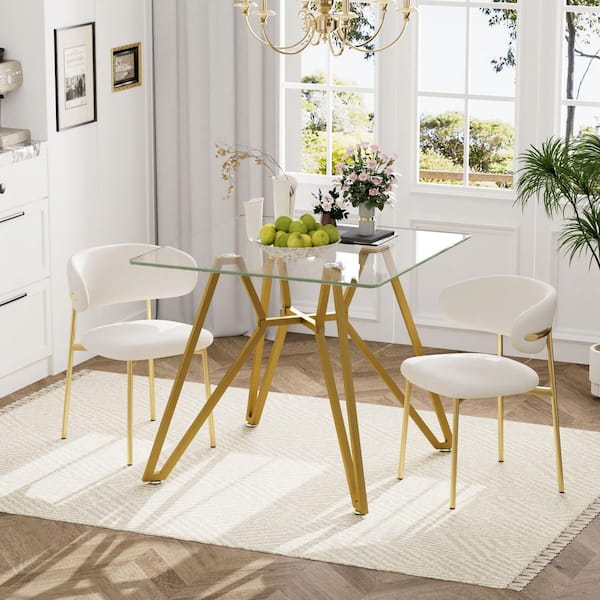 35.4 in. Square Tempered Glass with Gold Metal 4-Legs Dining Table Space-Saving,Kitchen&Living Room Table for 3-4 People