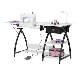 Comet Plus 56.75 in. W x 23.5 in. D PB Craft Sewing Center with Grid and Storage Drawer in Black/White