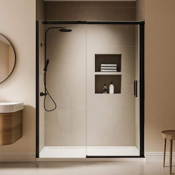 56-60 in. W x 74 in. H Sliding Semi Frameless Shower Door in Matte Black with 5/16 in. (8 mm) Tempered Clear Glass