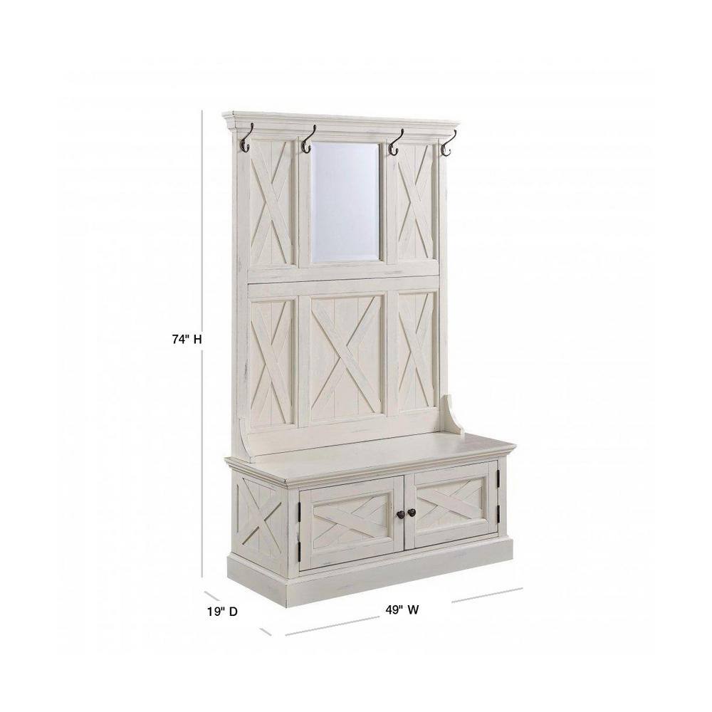 Seaside Cottage White Hall Tree with Bench and Coat Hooks