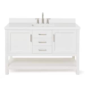 Bayhill 55 in. W x 22 in. D x 36 in. H Bath Vanity in White with Pure Pure White Quartz Top