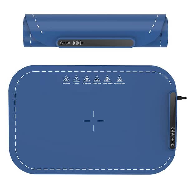 2 Sections Silicone Electric Roll Up Heating Tray Food Warmers Mat Buffet Server Portable with 0-Crocks in Blue