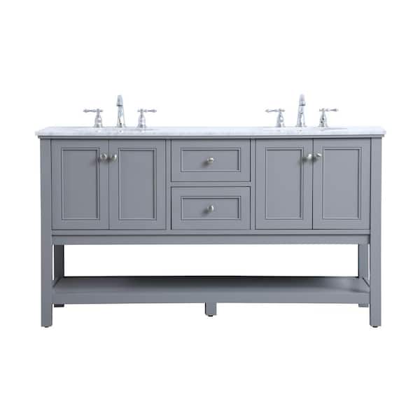 Unbranded Simply Living 60 in. W x 22 in. D x 33.75 in. H Bath Vanity in Grey with Carrara White Marble Top