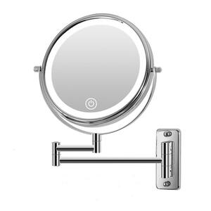 8 in. Bathroom Folding Makeup Mirror with Touch Button Adjustable LED Light, 1X/10 Magnification (Rechargeable)-Chrome