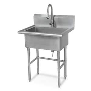 30 in. W x 24 in. D Freestanding Stainless Steel 1-Compartment Commercial Laundry/Utility Sink with Faucet and Drain