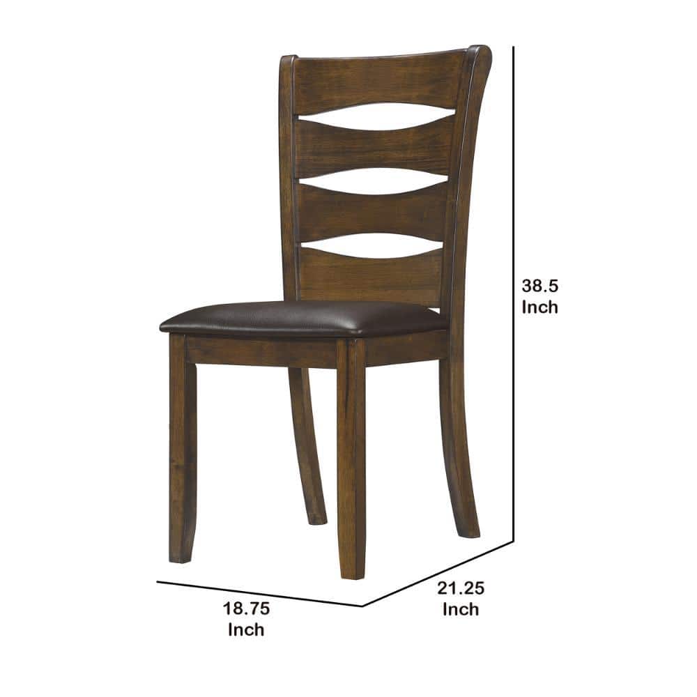 Brown Faux Leather Upholstered Ladderback Wood Side Chair Set