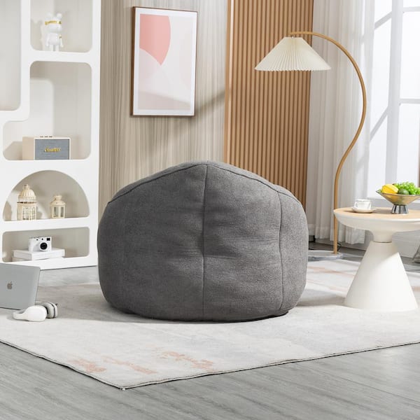 Gray Microfiber Bean Bag Chair with Ottoman and Footrest for Living Room and Bedroom