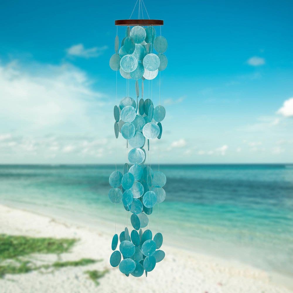 Azure Capiz Waterfall Wind Chime with Wooden Top