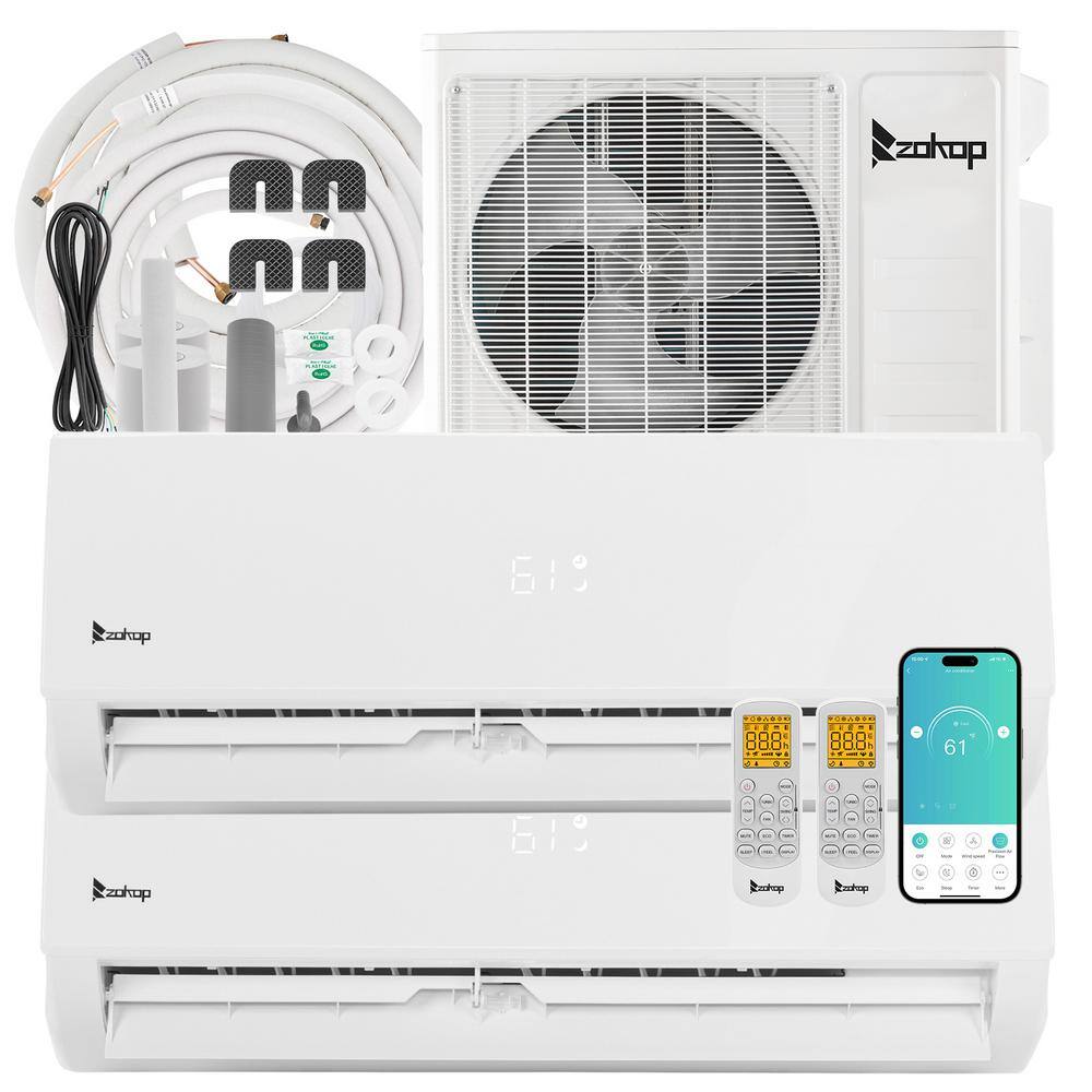 19 SEER2 18000 BTU 1.5-Ton 2-Zone WiFi Ductless Mini Split Air Conditioner with Heat Pump 9K pLus 12K price history on PriceWatchPro