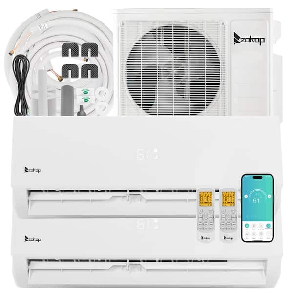 19 SEER2 18000 BTU 1.5-Ton 2-Zone WiFi Ductless Mini Split Air Conditioner with Heat Pump 9K pLus 12K