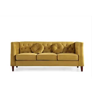 Sisilia 81.5 in. W Square Arm Velvet Mid-Century Modern Straight Sofa in Yellow