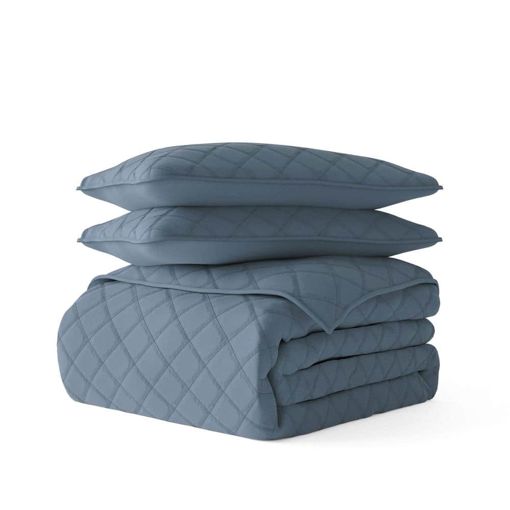 Dusk Blue Twin Reversible Microfiber Quilt Set