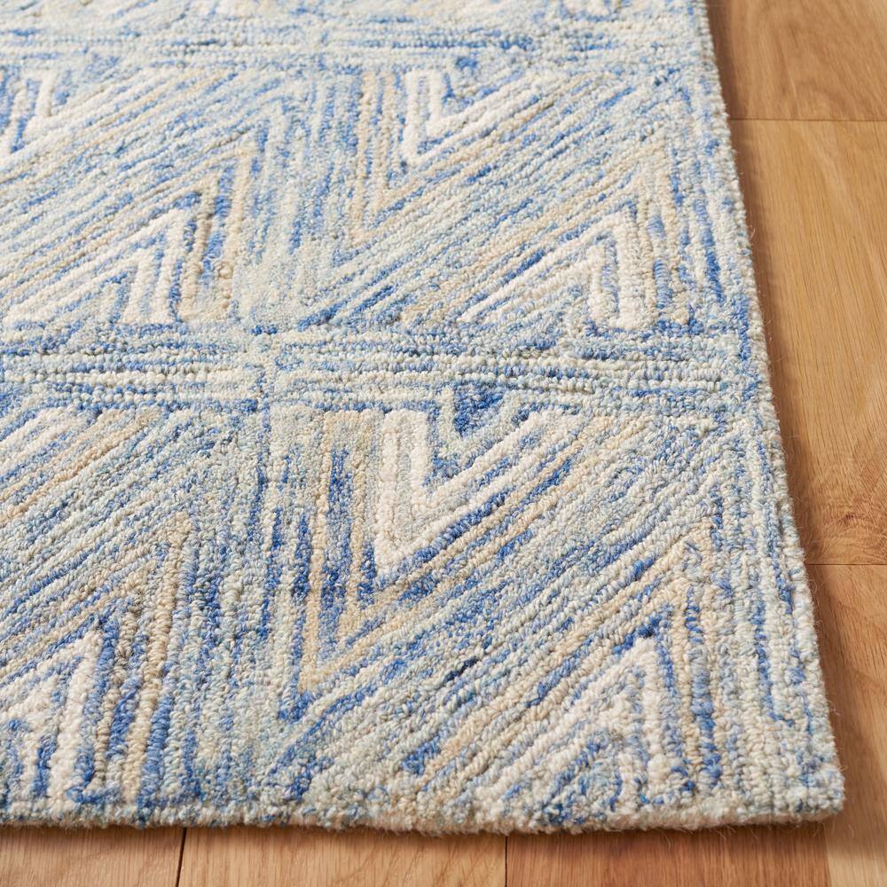 Handmade Blue and Beige Abstract Wool Area Rug, 4' x 6'
