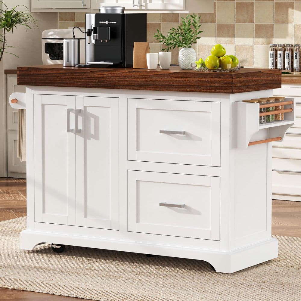 Ziyudura Black Wood 53 in. Kitchen Island with 3.5 in. Thick