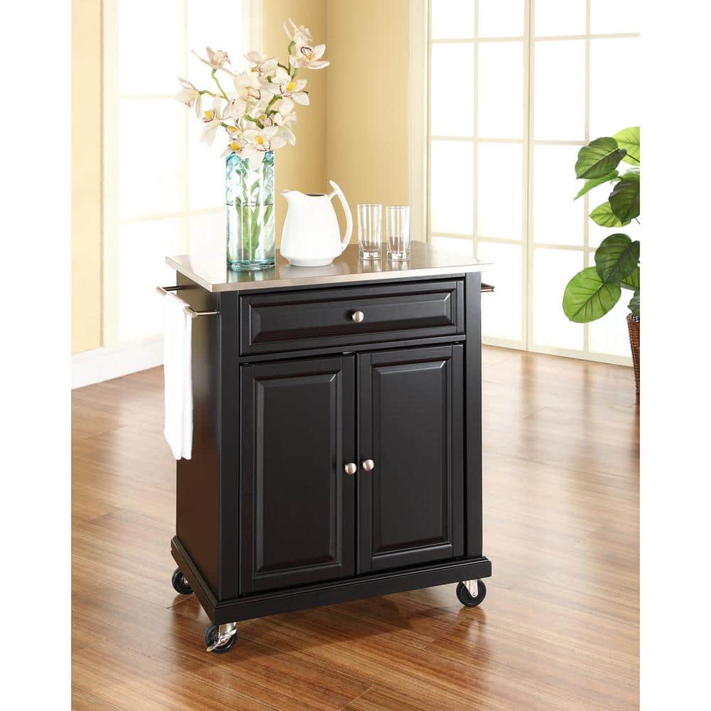 Black Stainless Steel Top Rolling Kitchen Cart with Storage