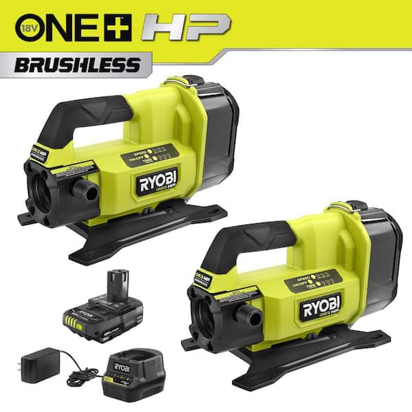 (2) ONE+ HP 18V 1/4 hp Cordless Battery Powered Transfer Pumps with (1) 2.0 Ah Battery and Charger