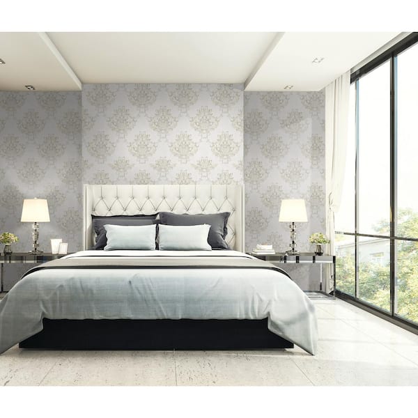 Beige Classic Damask Paper Strippable Wallpaper Roll (Cover 57 sq. ft.)
