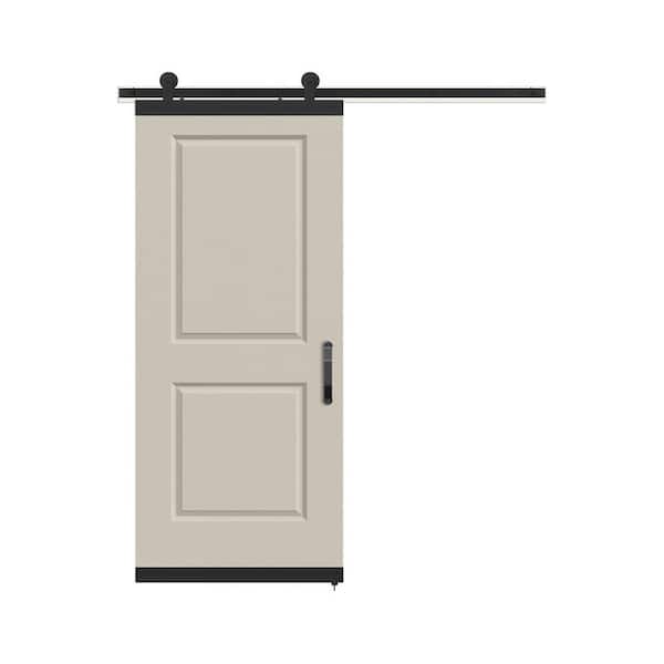36 in. x 84 in. Carrara 2 Panel Solid Core Primed Molded Composite Barn Door with Rustic Hardware Kit
