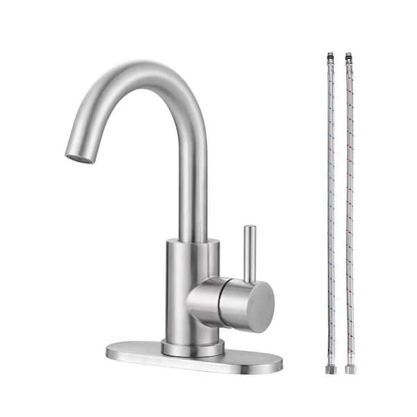 Single-Handle Kitchen Bar Faucet with Deck Plate in Brushed Nickel