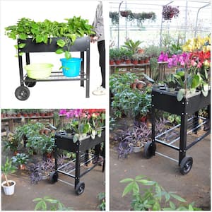40 in. W x 16.7 in. D x 31.9 in. H Black Mobile Metal Raised Garden Bed Planter Box Stand with Wheels